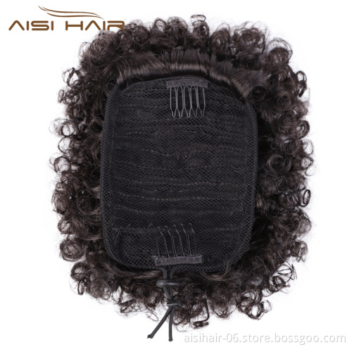 Aisi Hair Kinky Curly Puff Hair Bun Ponytail Women's Afro Short Curly Synthetic Chignon Hair Extension For Black White Women